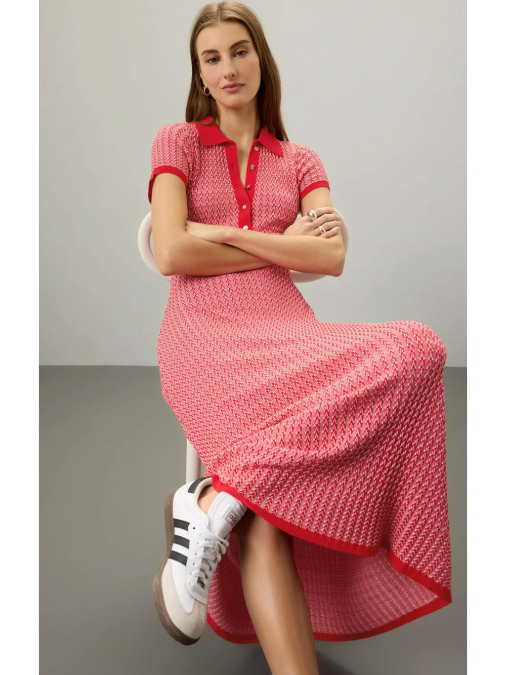 Maje Red Polo Midi Dress in Red